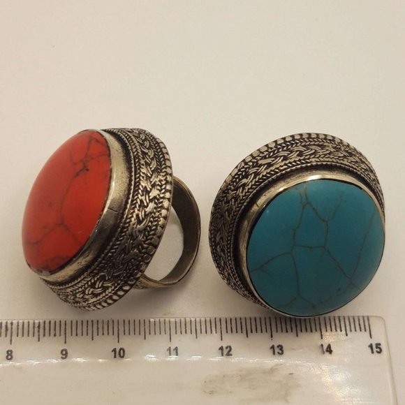 Ethnic Handmade Tribal Stone Ring, Massive Stone Ring, Tribal Ring, Round Ring, - Picture 3 of 5